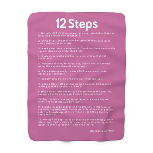 Haler Smith Sherpa Fleece Blanket - 12 Steps - White Letters - Pink