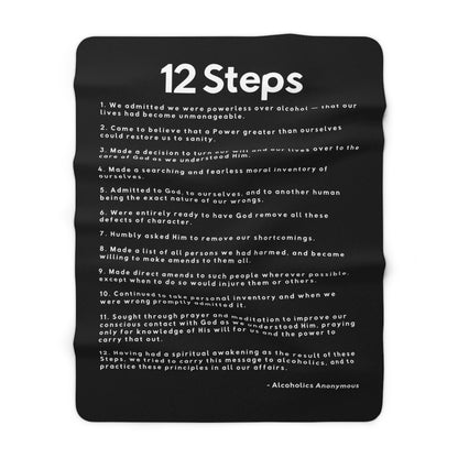 Haler Smith - Home Decor - Haler Smith Sherpa Fleece Blanket - 12 Steps - White Letters - Black