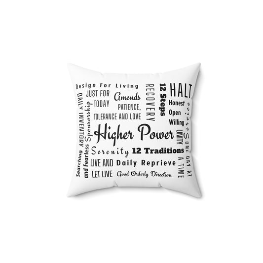 Haler Smith Square Polyester Pillow - Recovery Phrases 1 - White