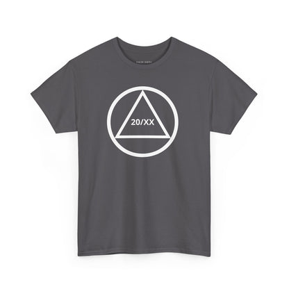 Sobriety Short Sleeve T-Shirt | Circle and Triangle Sobriety Years Design 1 On The Front