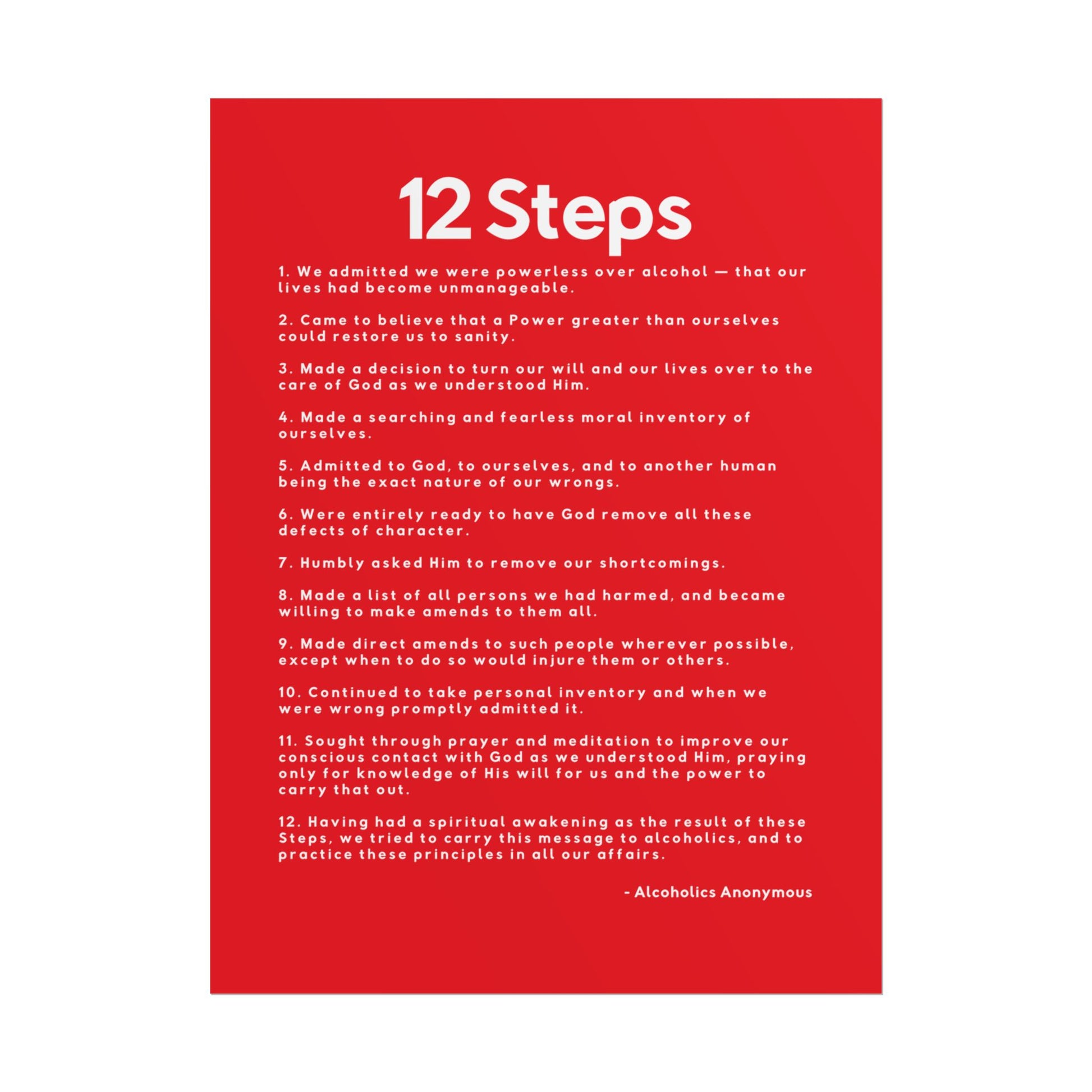 Haler Smith - Poster - Haler Smith Rolled Poster - 12 Steps - Vertical Red Matte Finish - White Letters