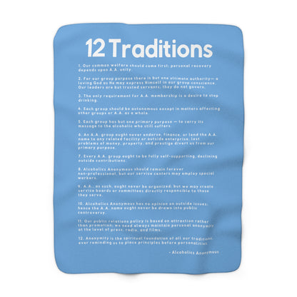Haler Smith Sherpa Fleece Blanket - 12 Traditions - White Letters - Light Blue