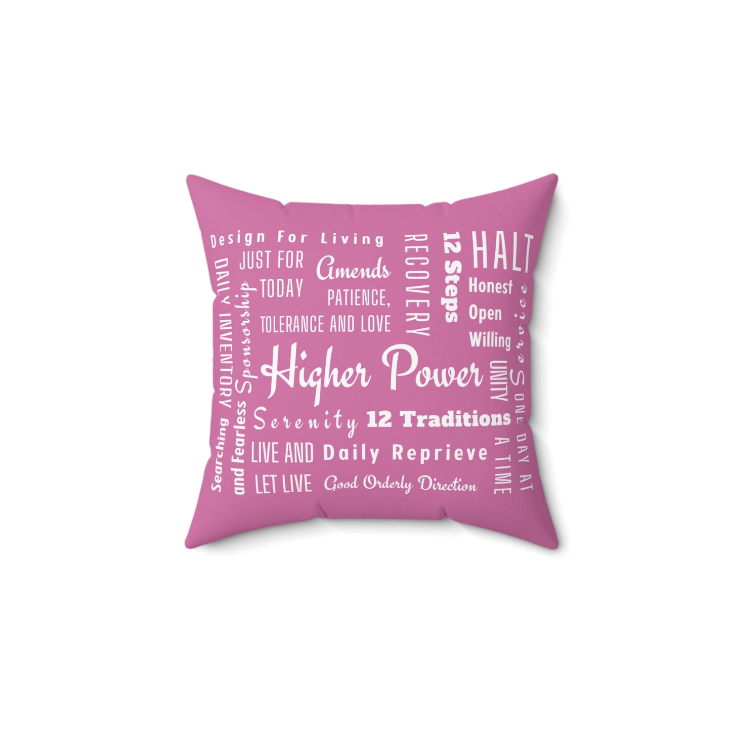 Haler Smith Square Polyester Pillow - Recovery Phrases 1 - Light Pink