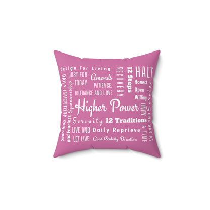 Haler Smith Square Polyester Pillow - Recovery Phrases 1 - Light Pink