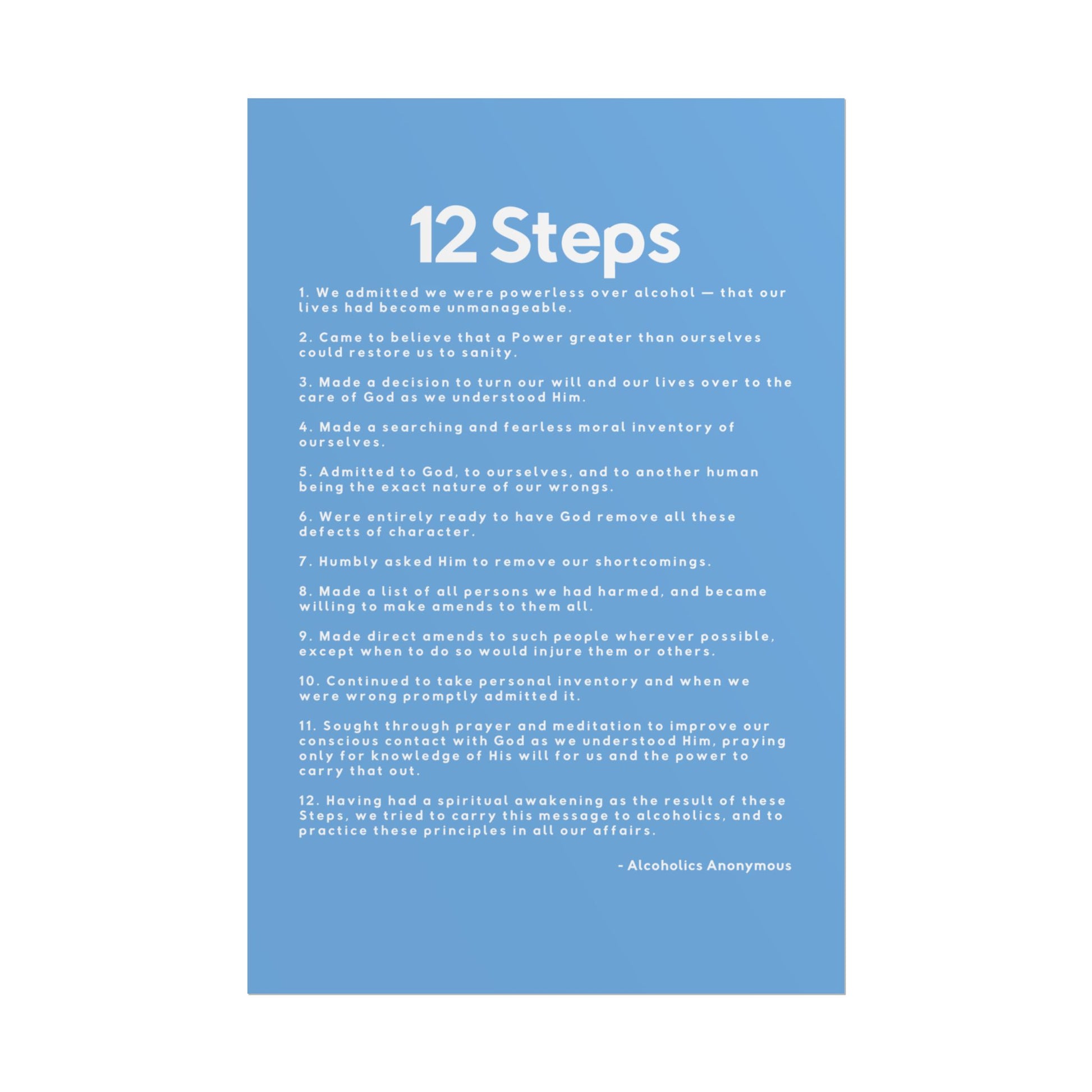 Haler Smith - Poster - Haler Smith Rolled Poster - 12 Steps - Vertical Light Blue Matte Finish - White Letters