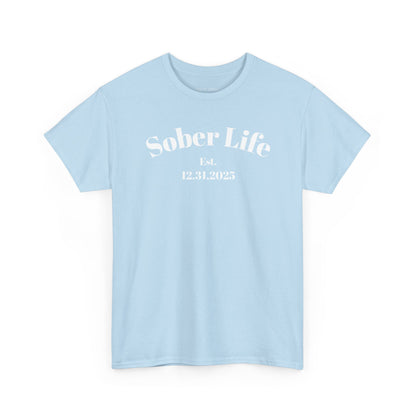 Sober Life Est. recovery short sleeve T-shirt in Light Blue featuring Sober Life Est. Design 1 on the front