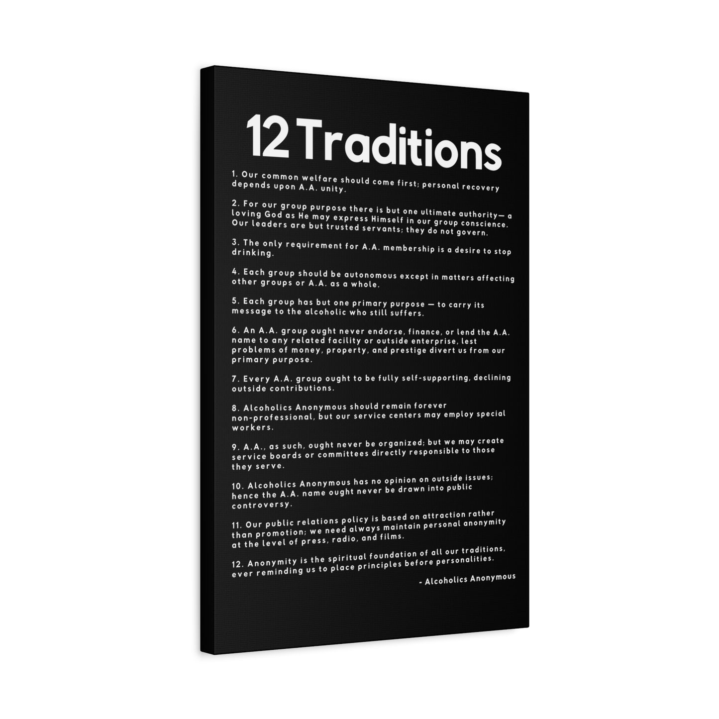 Haler Smith Matte Canvas - 12 Traditions - Vertical Black Matte Finish - White Letters