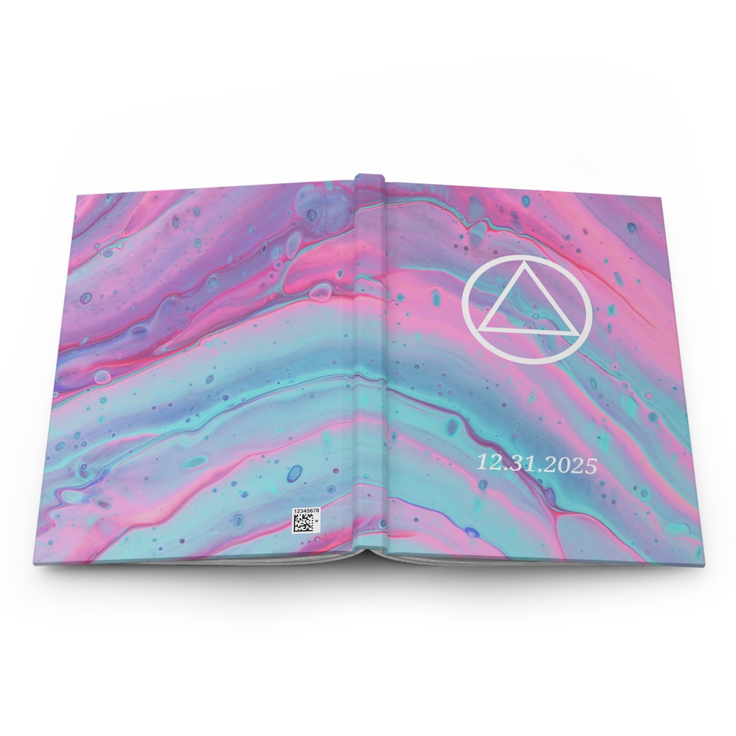 Recovery Hardcover Journal | Circle and Triangle Sobriety Date | Pink Marble