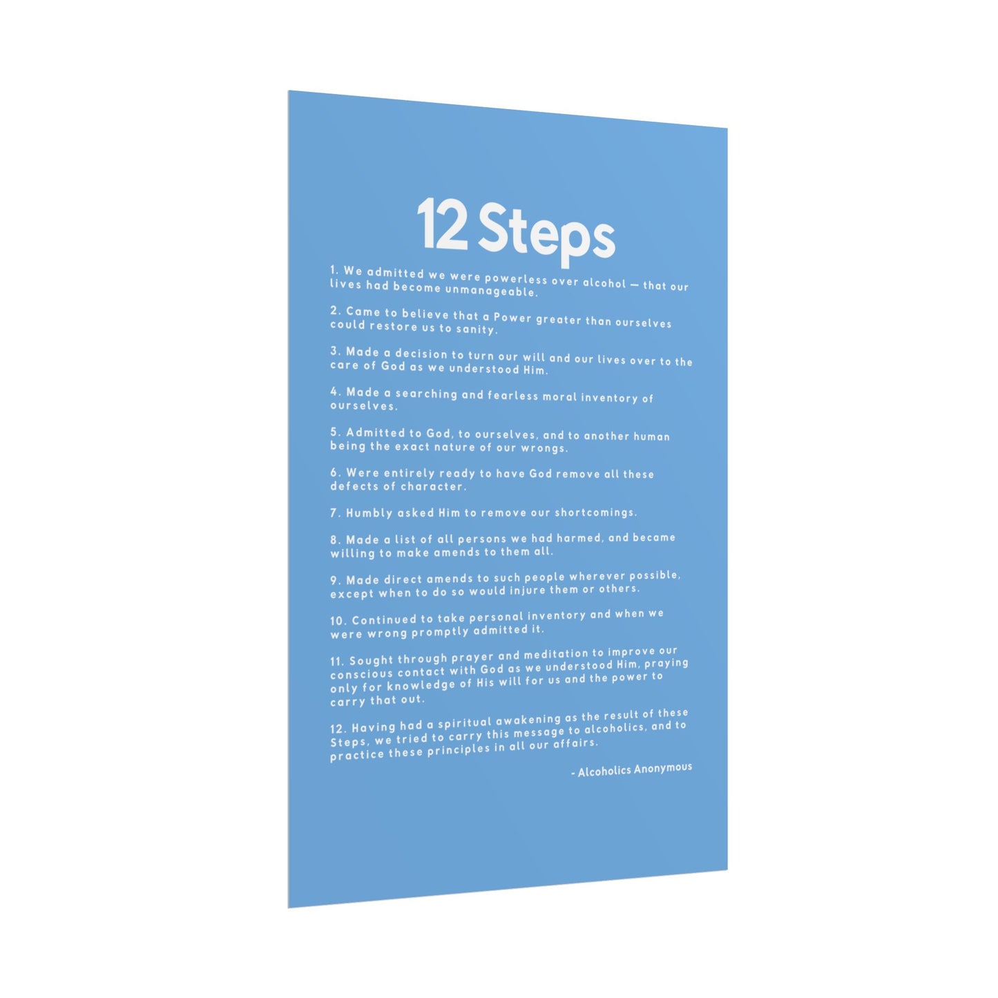 Haler Smith - Poster - Haler Smith Rolled Poster - 12 Steps - Vertical Light Blue Matte Finish - White Letters