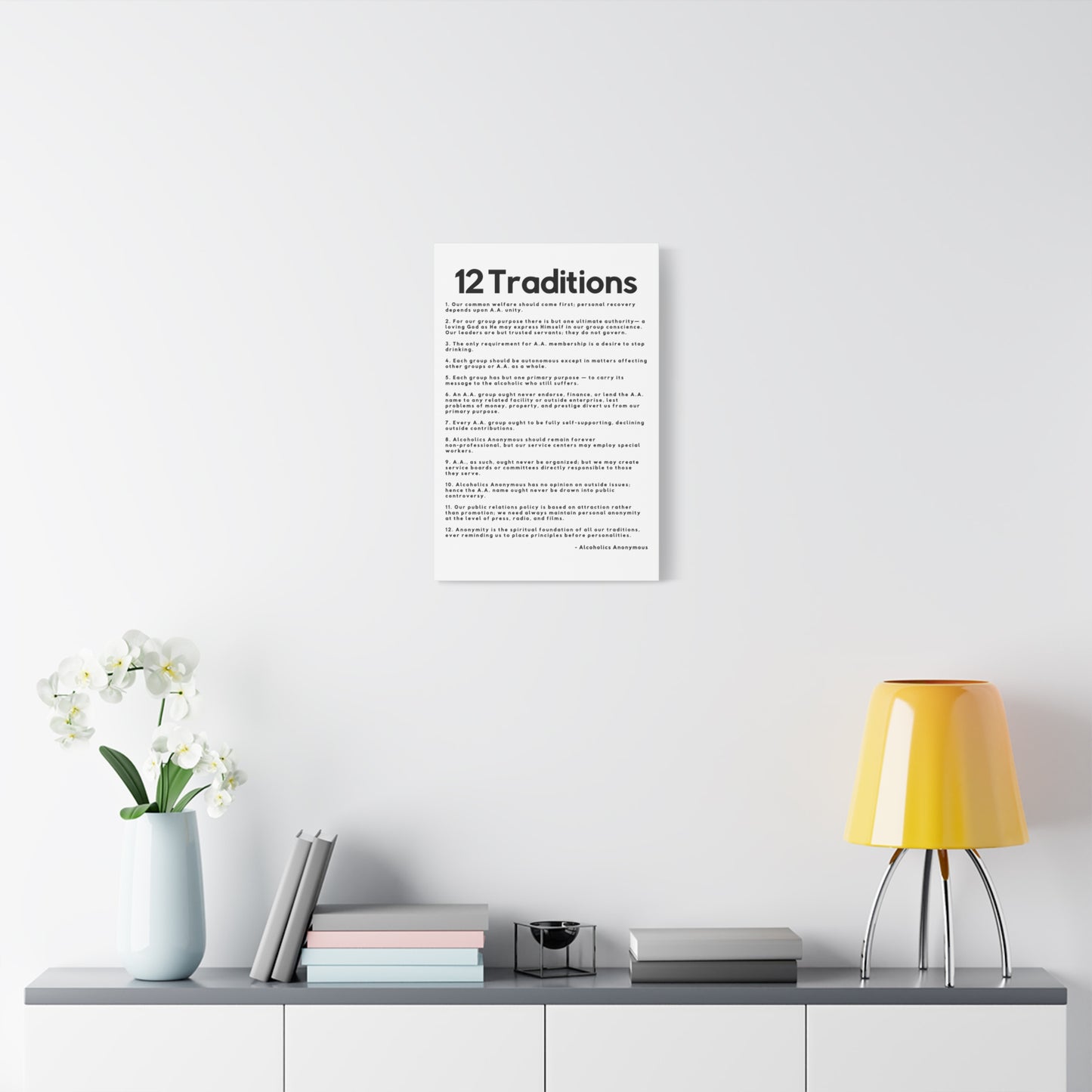 Haler Smith Matte Canvas - 12 Traditions - Vertical White Matte Finish - Black Letters