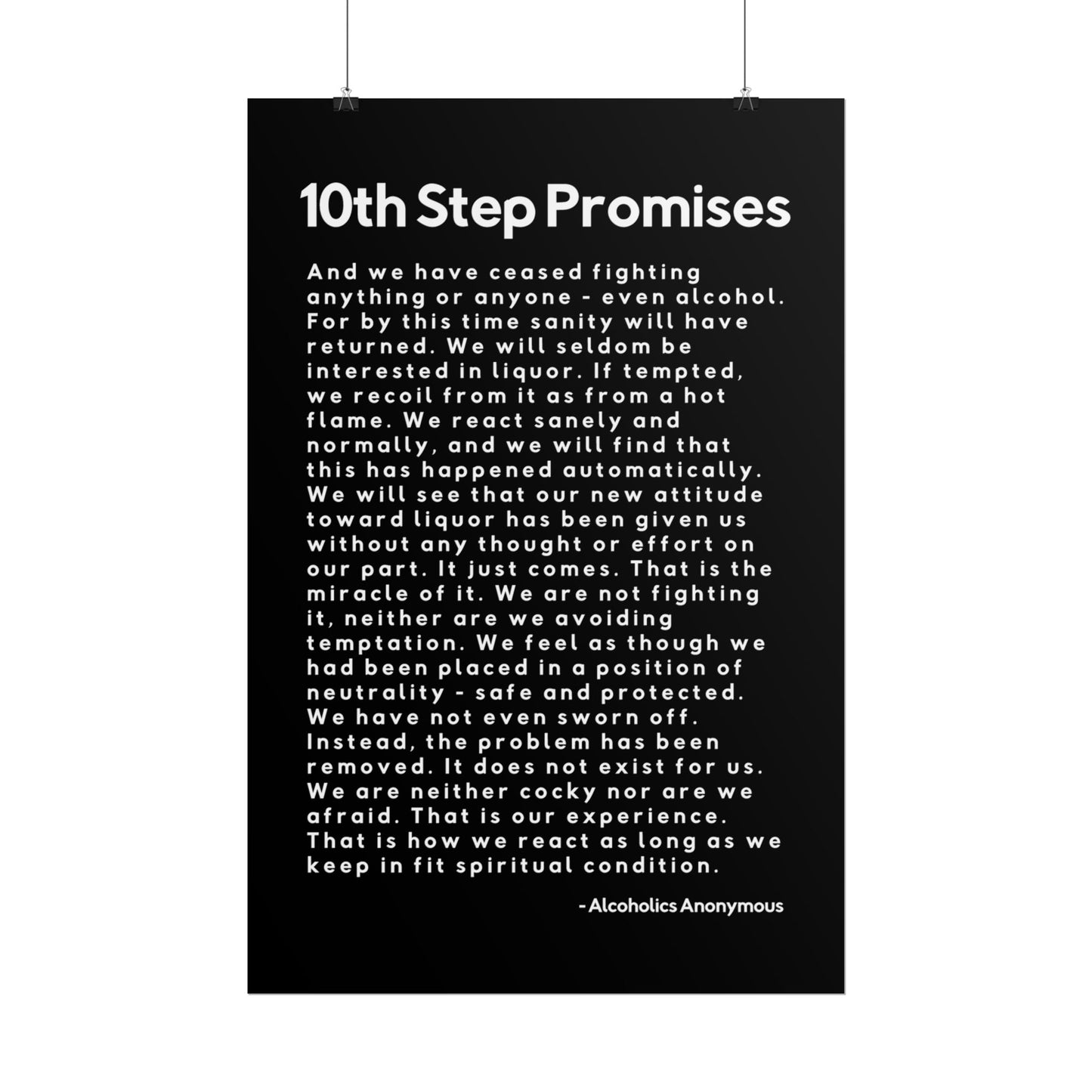 Haler Smith Rolled Poster - 10th Step Promises - Vertical Black Matte Finish - White Letters