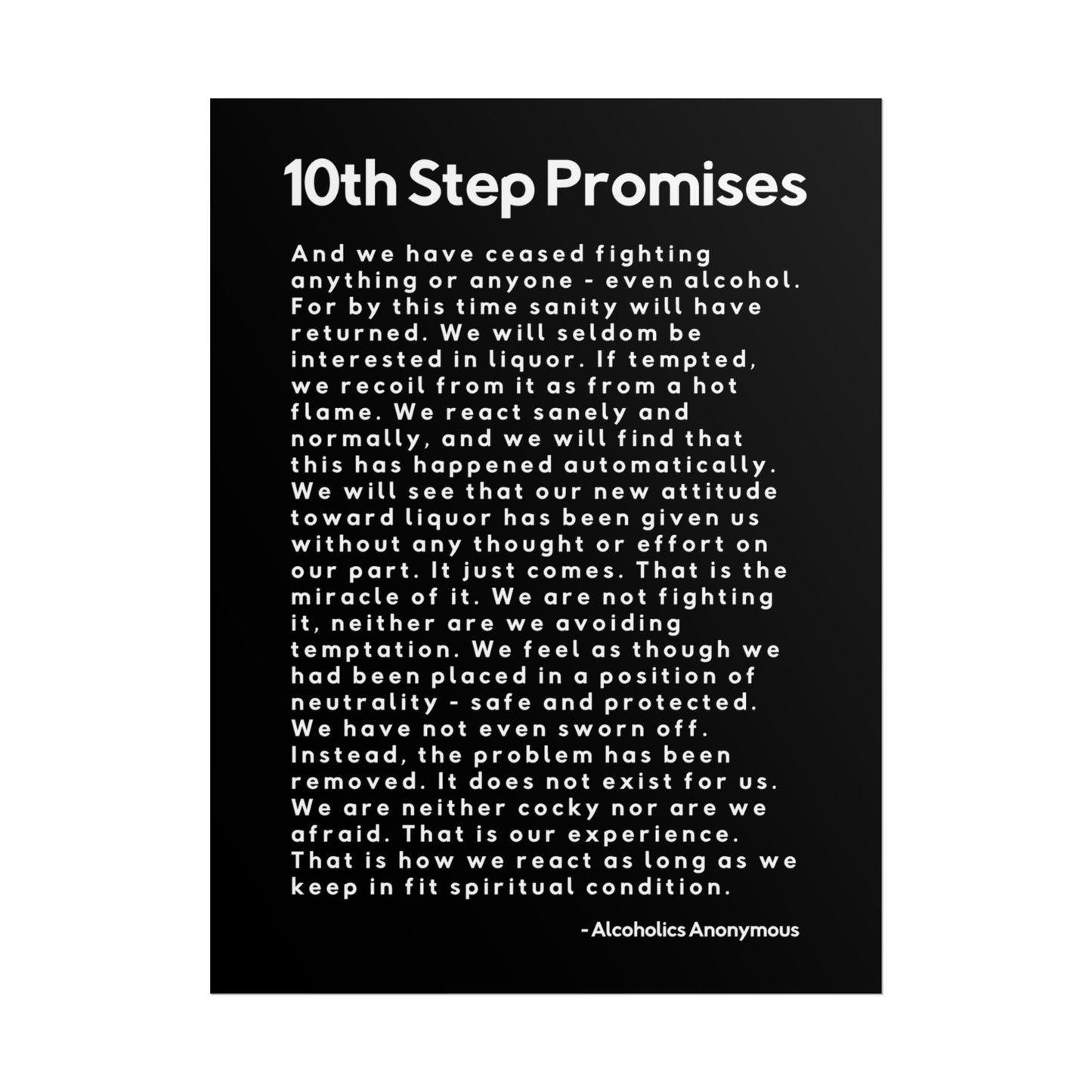 Haler Smith Rolled Poster - 10th Step Promises - Vertical Black Matte Finish - White Letters