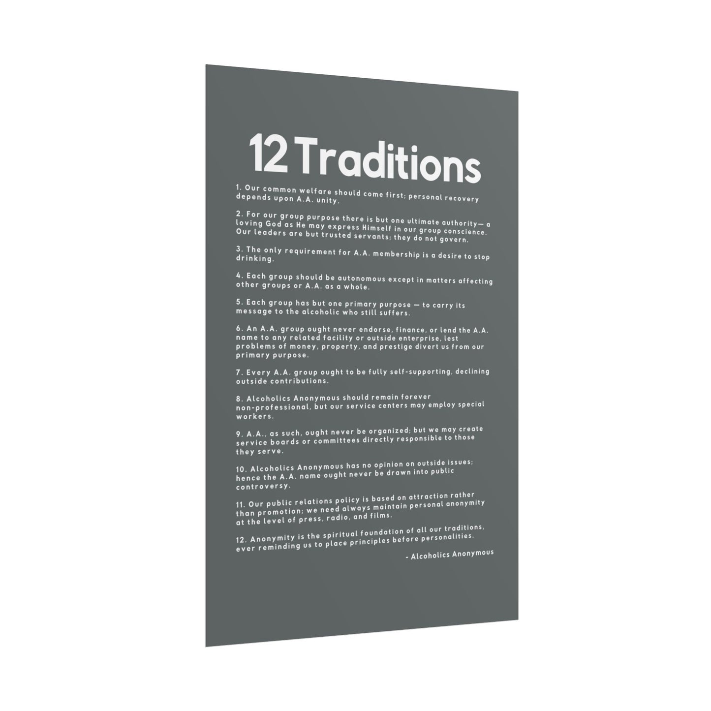Haler Smith - Poster - Haler Smith Rolled Poster - 12 Traditions - Vertical Dark Gray Matte Finish