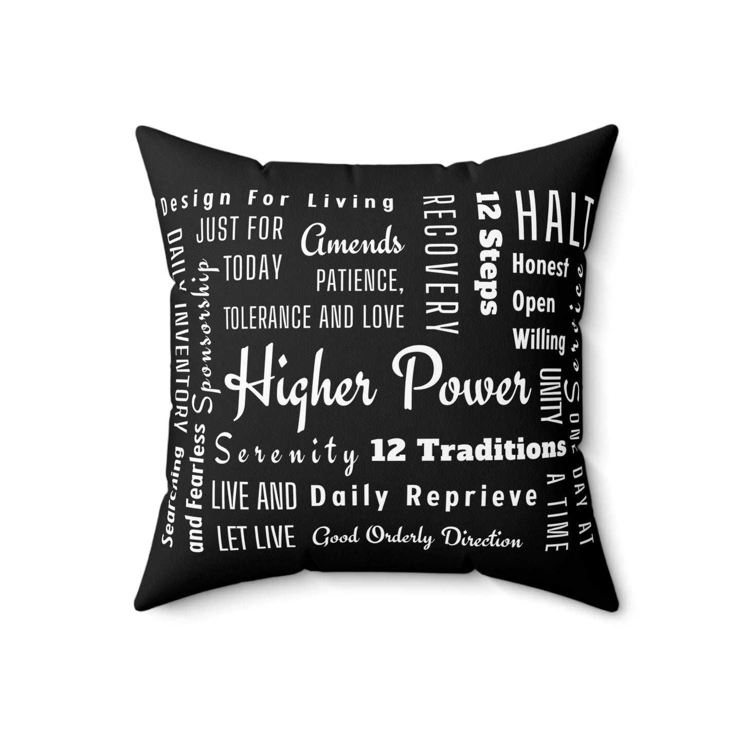 Haler Smith Square Polyester Pillow - Recovery Phrases 1 - Black