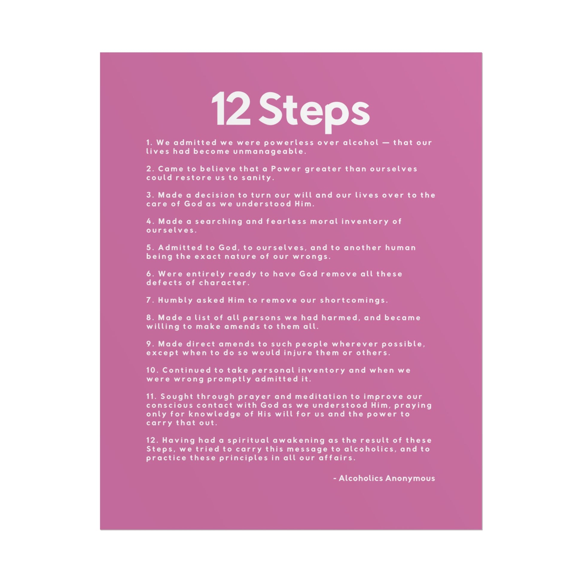 Haler Smith - Poster - Haler Smith Rolled Poster - 12 Steps - Vertical Light Pink Matte Finish - White Letters