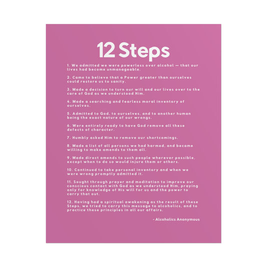 Haler Smith - Poster - Haler Smith Rolled Poster - 12 Steps - Vertical Light Pink Matte Finish - White Letters