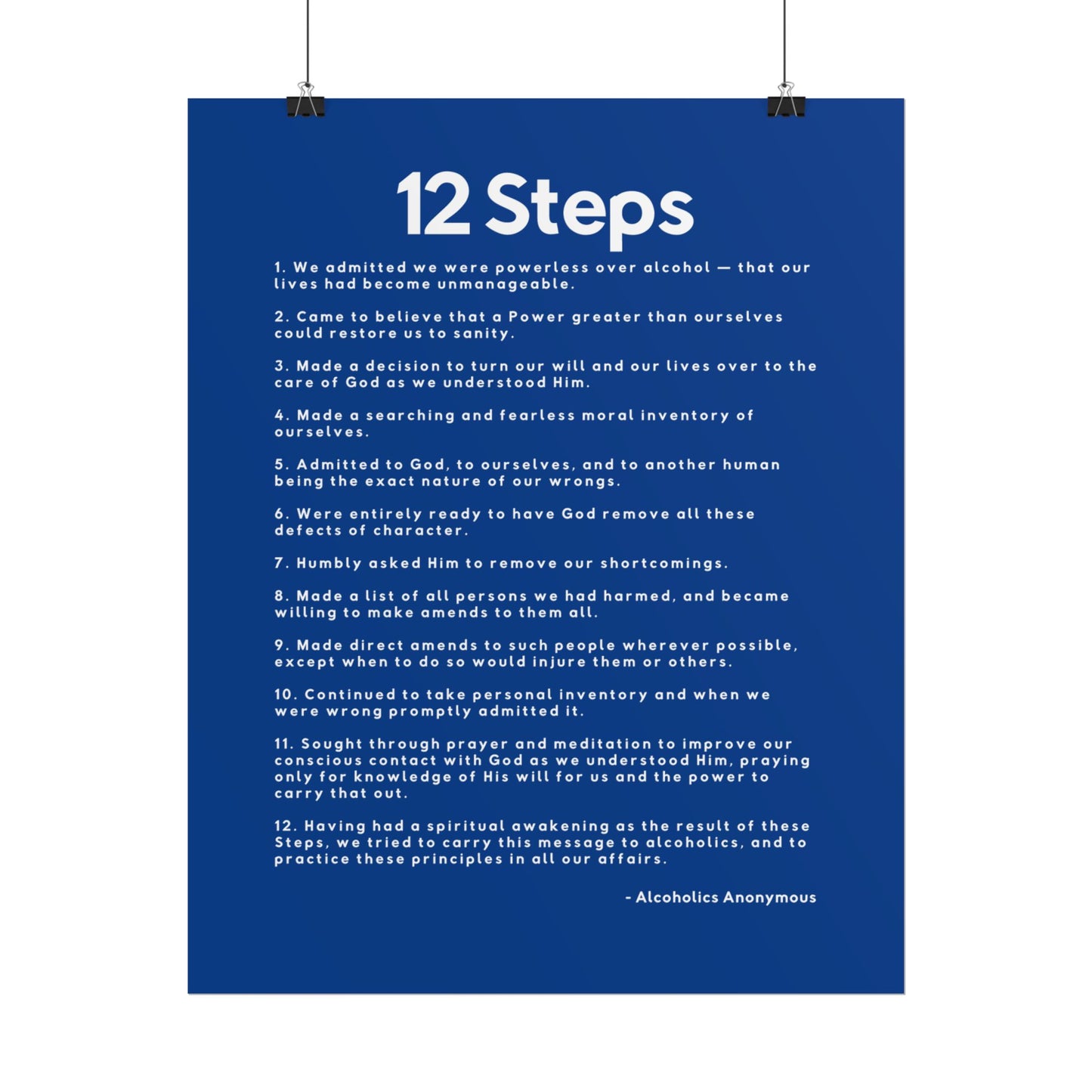 Haler Smith - Poster - Haler Smith Rolled Poster - 12 Steps - Vertical Dark Blue Matte Finish - White Letters