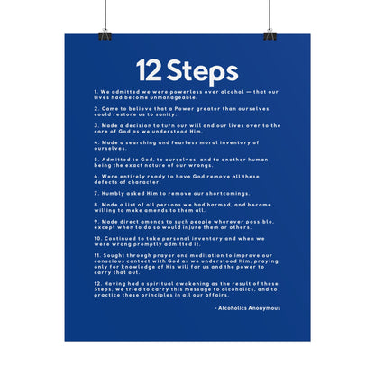 Haler Smith - Poster - Haler Smith Rolled Poster - 12 Steps - Vertical Dark Blue Matte Finish - White Letters