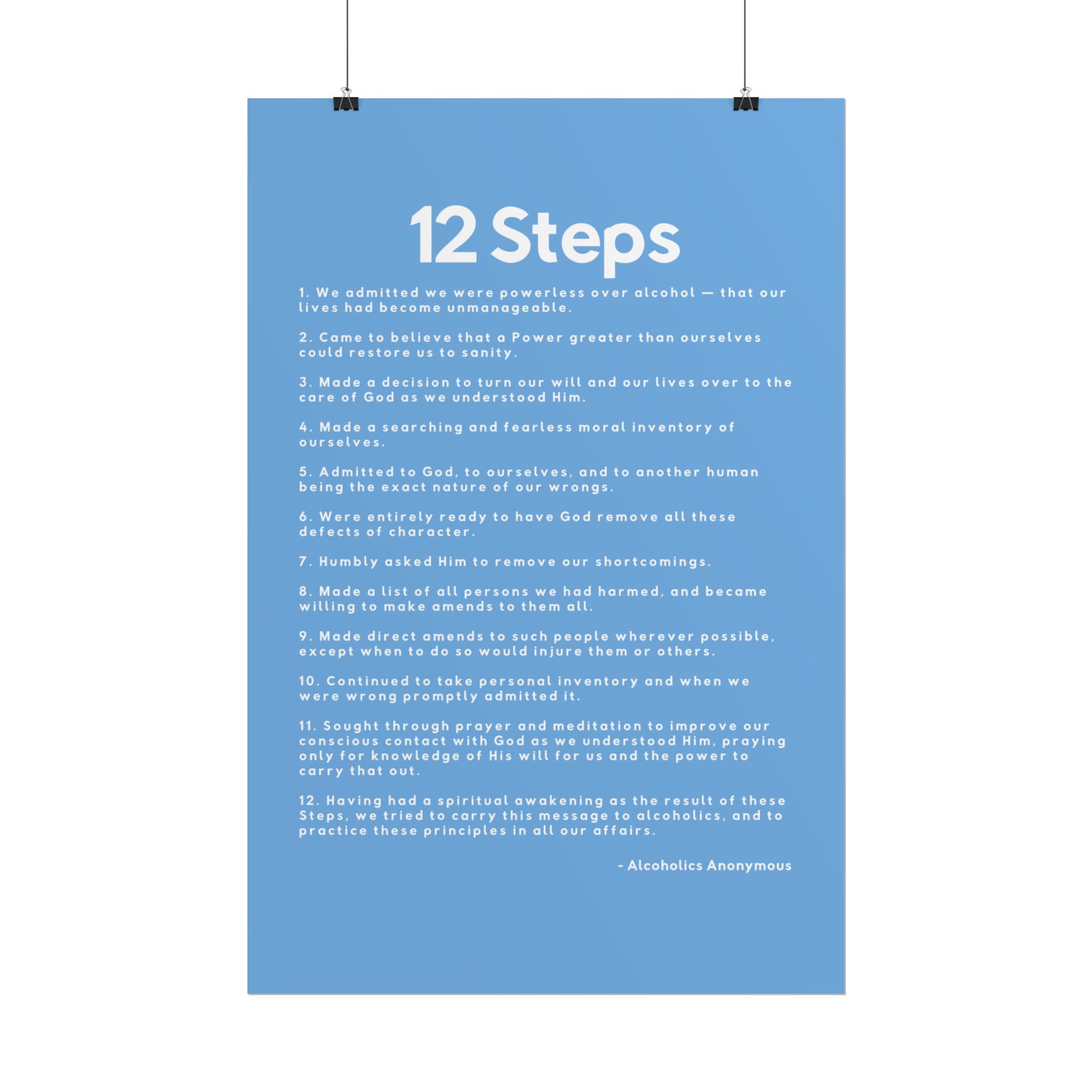 Haler Smith - Poster - Haler Smith Rolled Poster - 12 Steps - Vertical Light Blue Matte Finish - White Letters