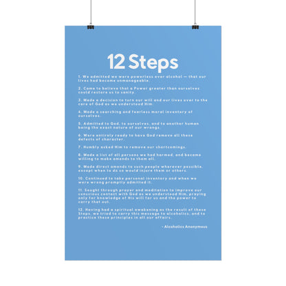 Haler Smith - Poster - Haler Smith Rolled Poster - 12 Steps - Vertical Light Blue Matte Finish - White Letters