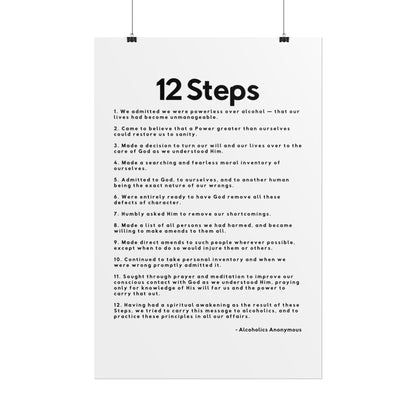 Haler Smith Rolled Poster - 12 Steps - Vertical White Matte Finish - Black Letters