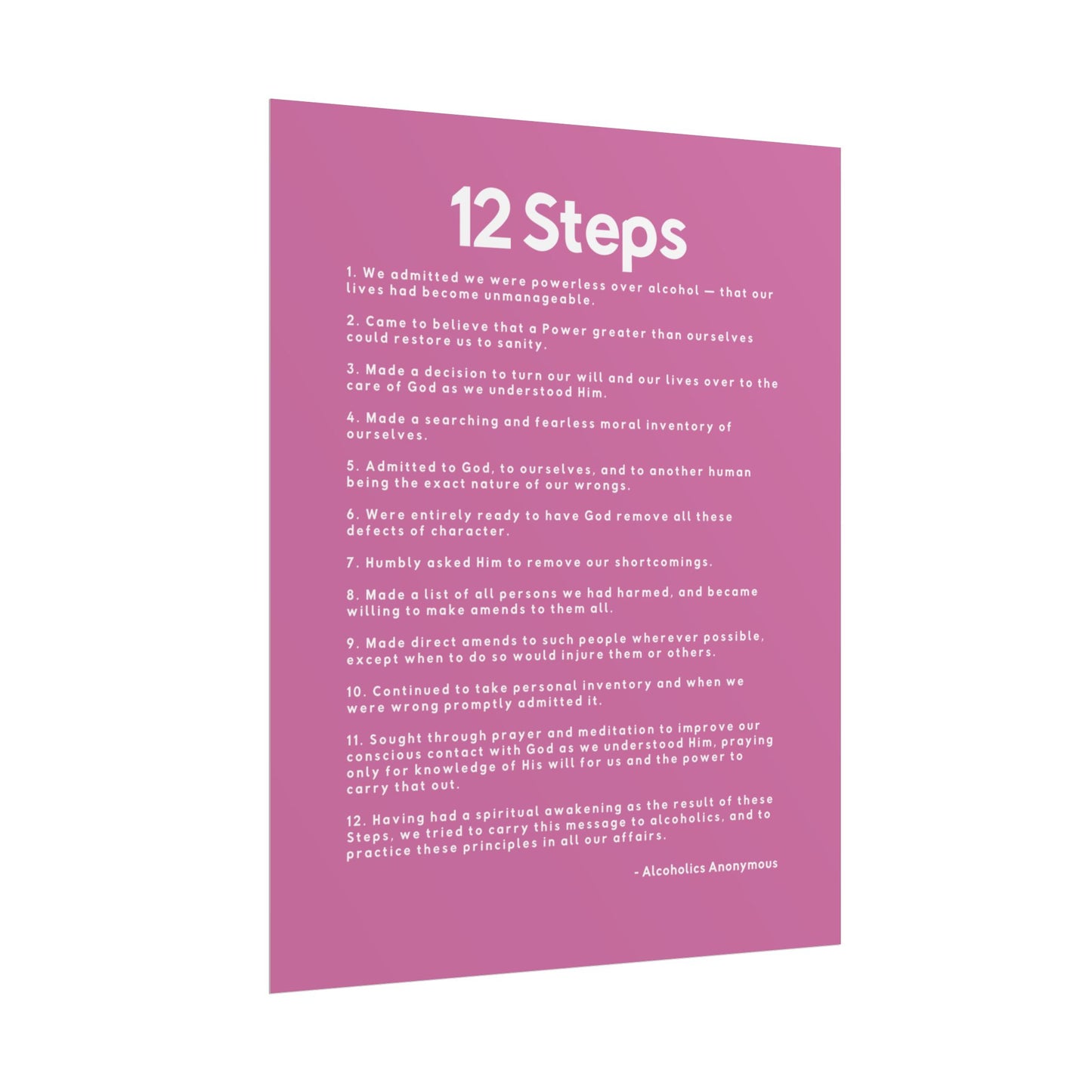 Haler Smith - Poster - Haler Smith Rolled Poster - 12 Steps - Vertical Light Pink Matte Finish - White Letters