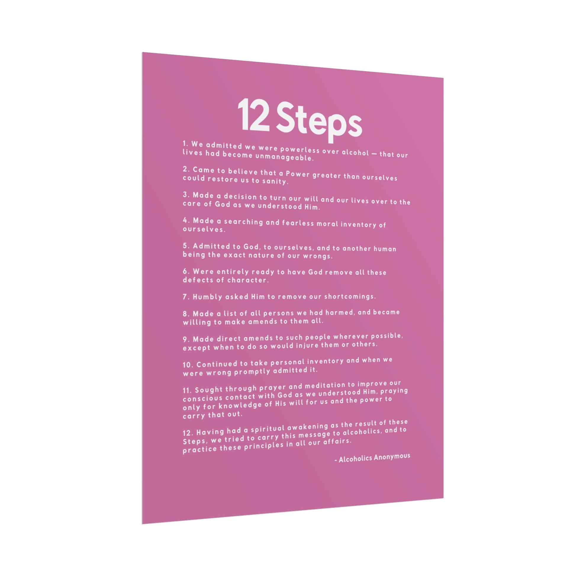 Haler Smith - Poster - Haler Smith Rolled Poster - 12 Steps - Vertical Light Pink Matte Finish - White Letters