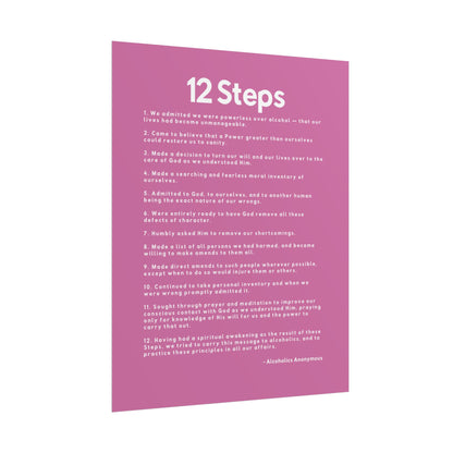 Haler Smith - Poster - Haler Smith Rolled Poster - 12 Steps - Vertical Light Pink Matte Finish - White Letters