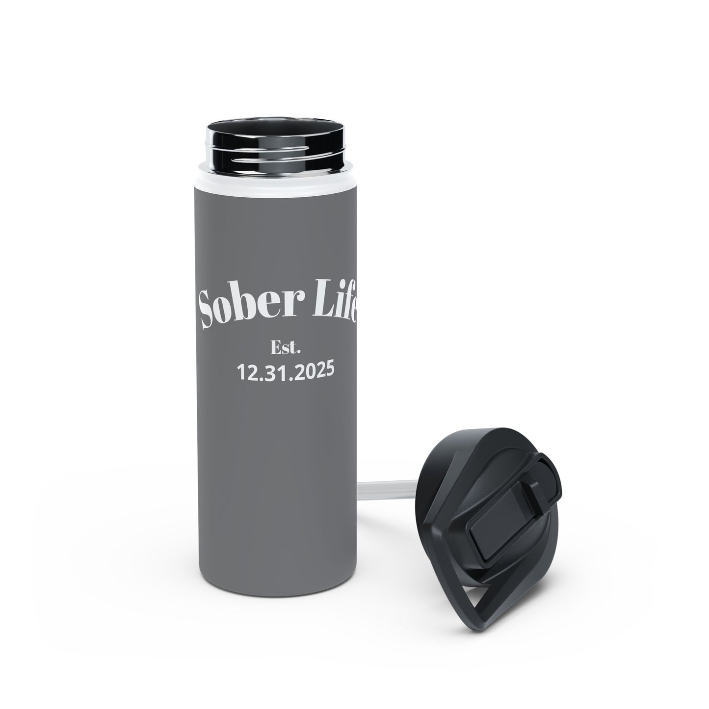 Recovery Insulated Stainless Steel Water Bottle | Sober Life Est. Design 1 | Dark Grey