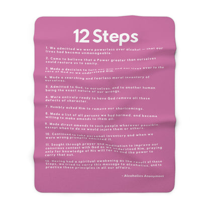 Haler Smith Sherpa Fleece Blanket - 12 Steps - White Letters - Pink