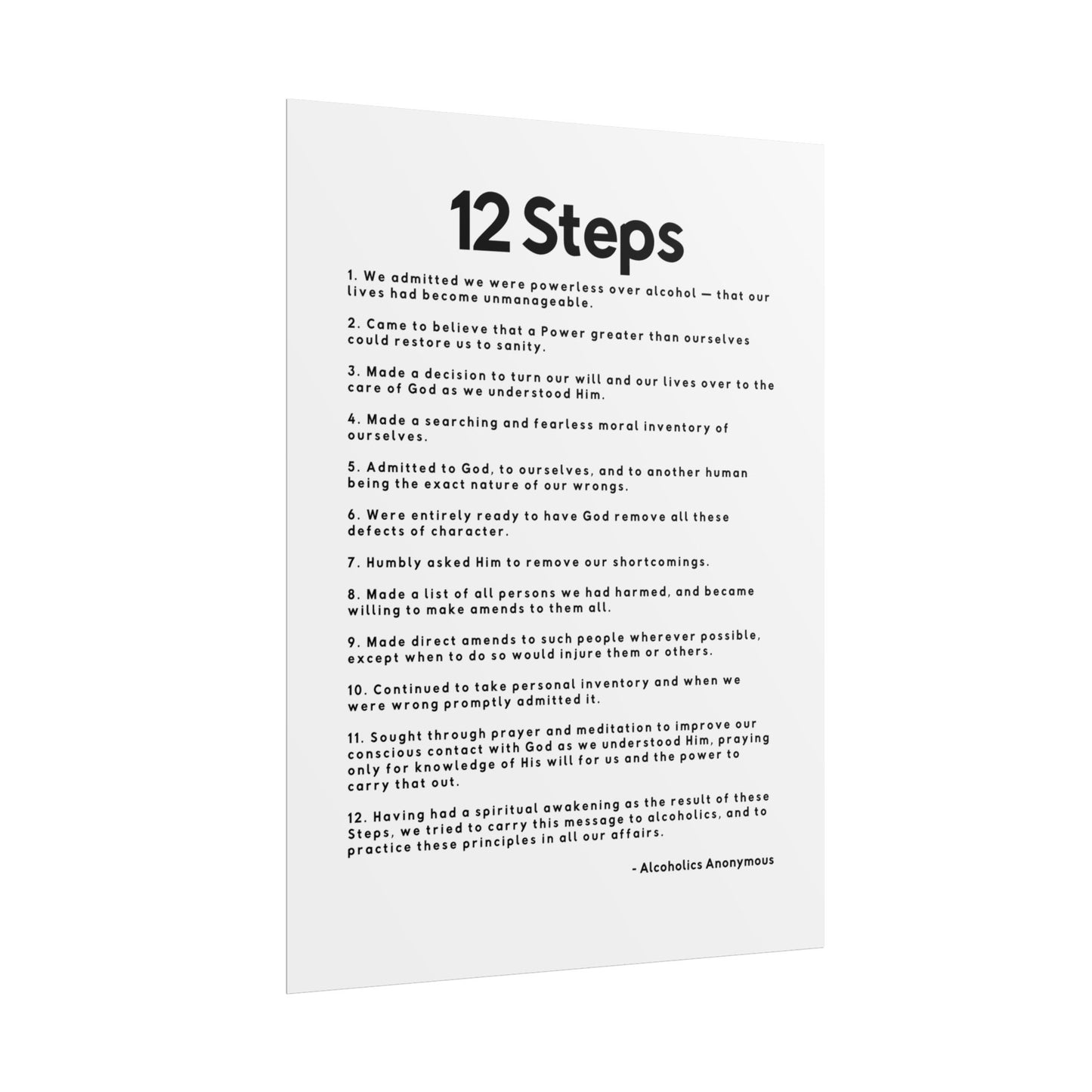 Haler Smith Rolled Poster - 12 Steps - Vertical White Matte Finish - Black Letters
