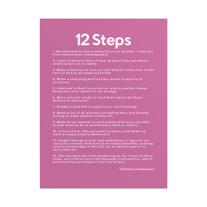 Haler Smith - Poster - Haler Smith Rolled Poster - 12 Steps - Vertical Light Pink Matte Finish - White Letters