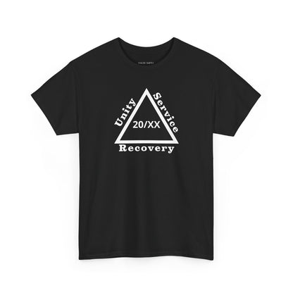 Recovery Short Sleeve T-Shirt | Unity Service Recovery Sobriety Years Design 1 On The Front