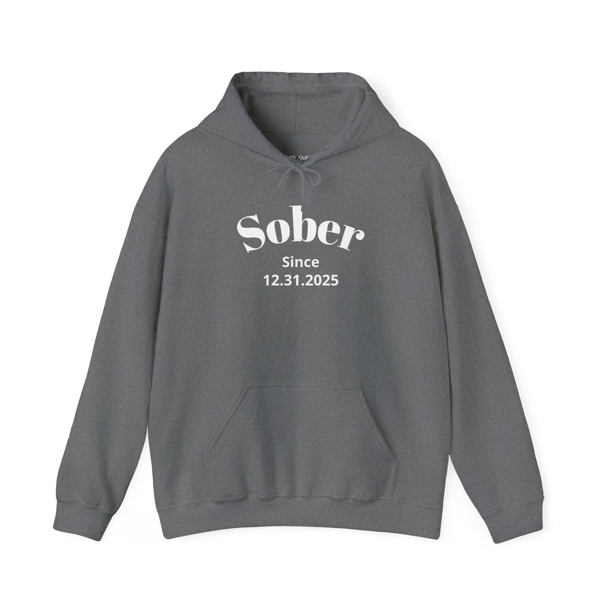 Sober Since personalized recovery hoodie in Graphite Heather featuring Sober Since Design 1 with sobriety date or year on the front