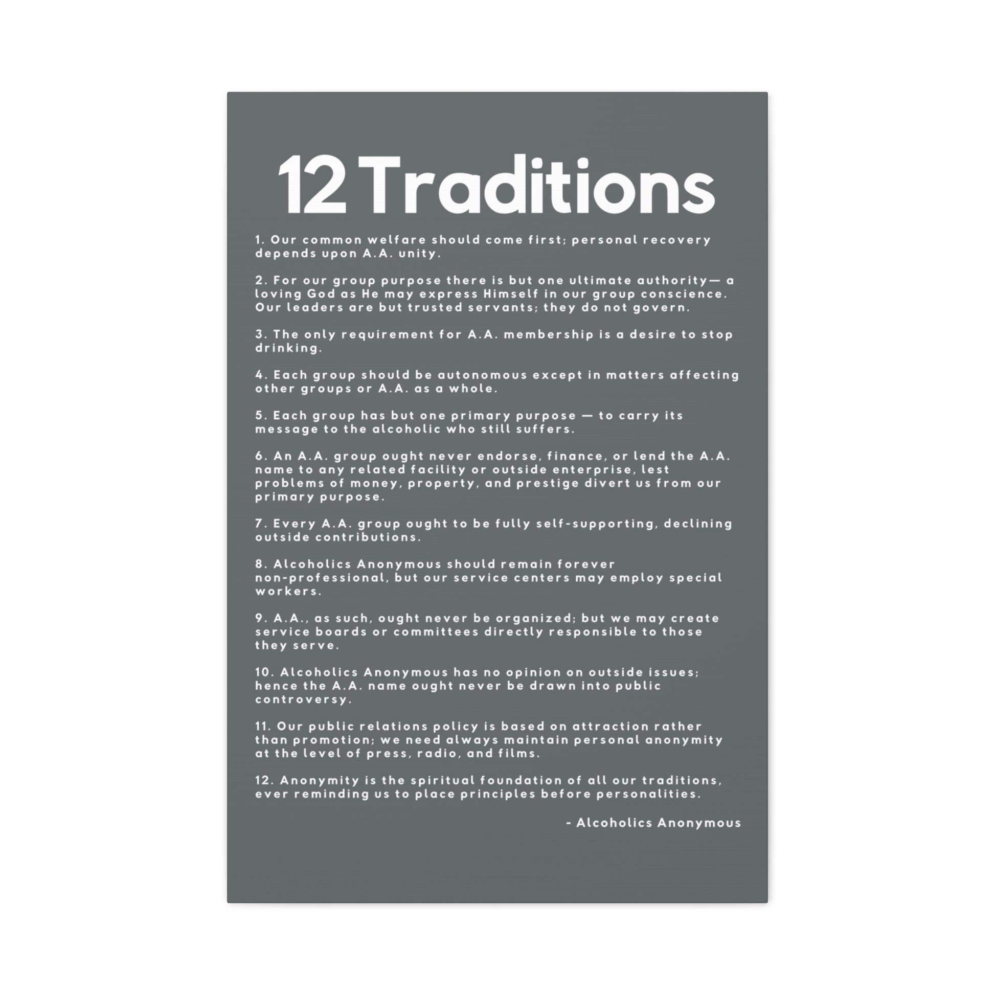 Haler Smith - Canvas - Haler Smith Matte Canvas - 12 Traditions - Vertical Dark Gray Matte Finish