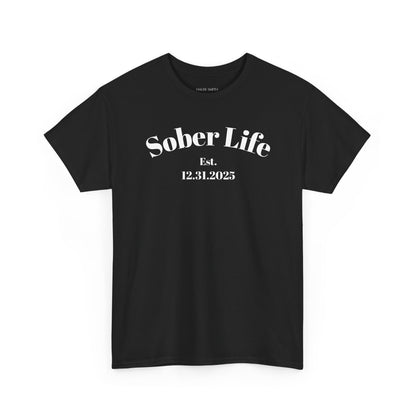 Sober Life Est. recovery short sleeve T-shirt in Black featuring Sober Life Est. Design 1 on the front