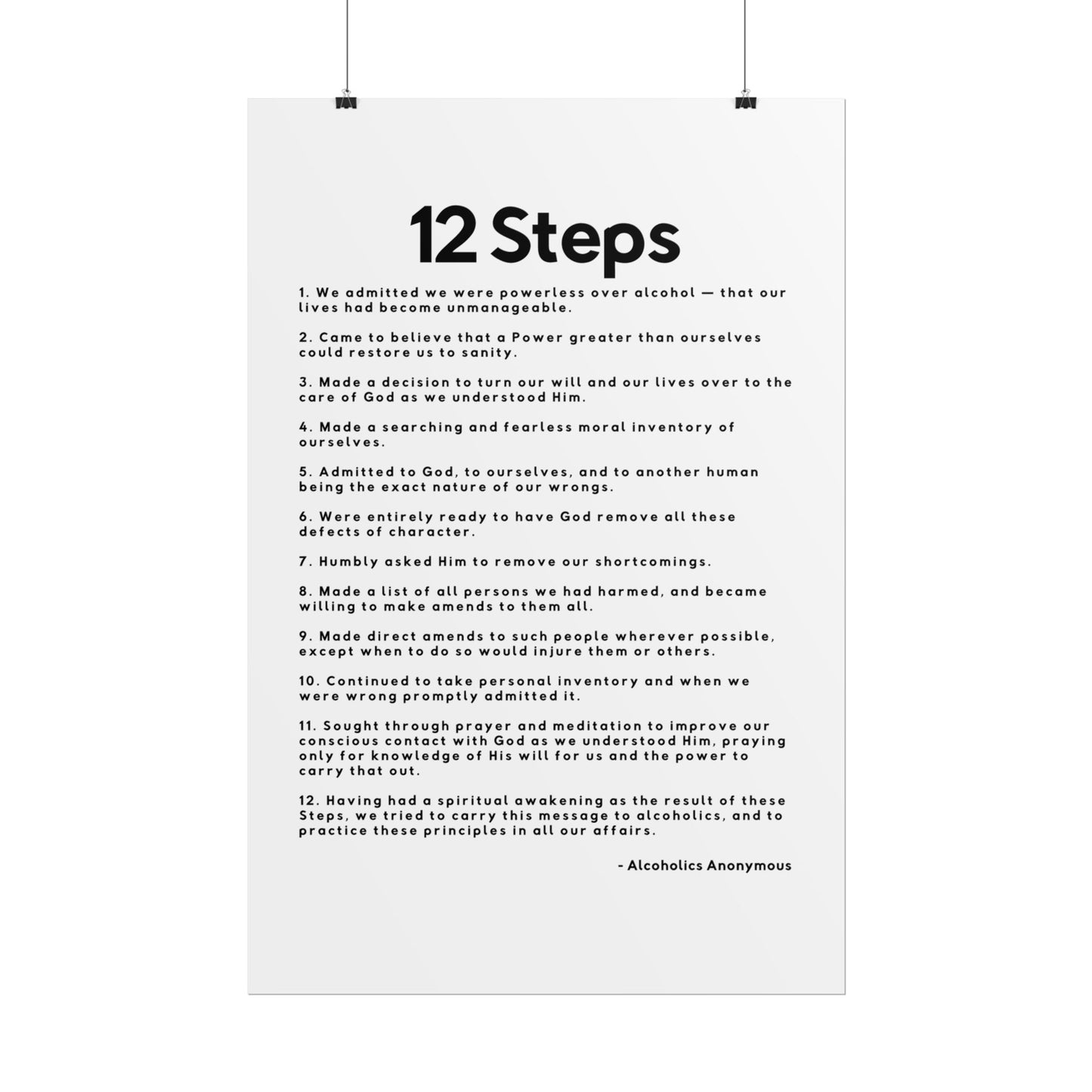 Haler Smith Rolled Poster - 12 Steps - Vertical White Matte Finish - Black Letters