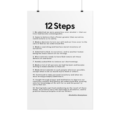 Haler Smith Rolled Poster - 12 Steps - Vertical White Matte Finish - Black Letters