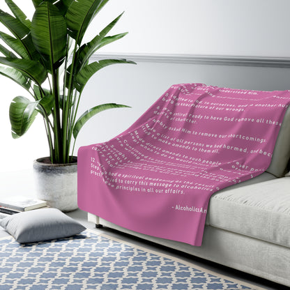 Haler Smith Sherpa Fleece Blanket - 12 Steps - White Letters - Pink
