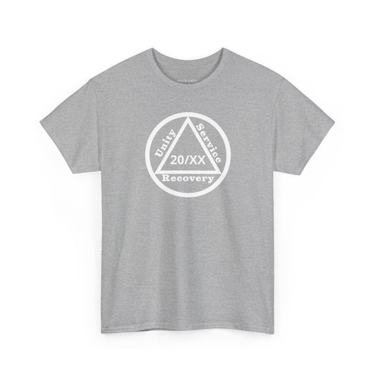 Recovery Short Sleeve T-Shirt | Unity Service Recovery Sobriety Years Design 1 On The Front