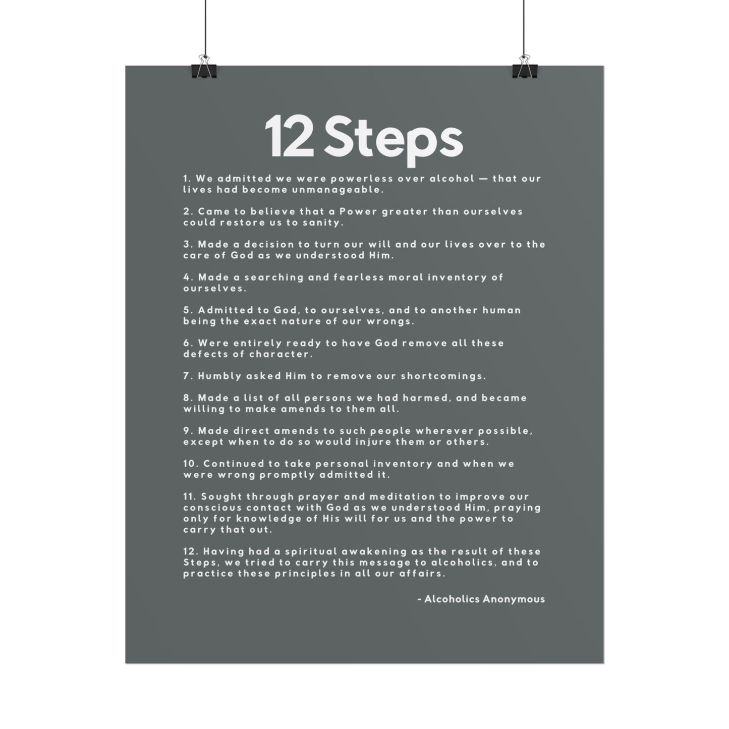 Haler Smith - Poster - Haler Smith Rolled Poster - 12 Steps - Vertical Dark Gray Matte Finish
