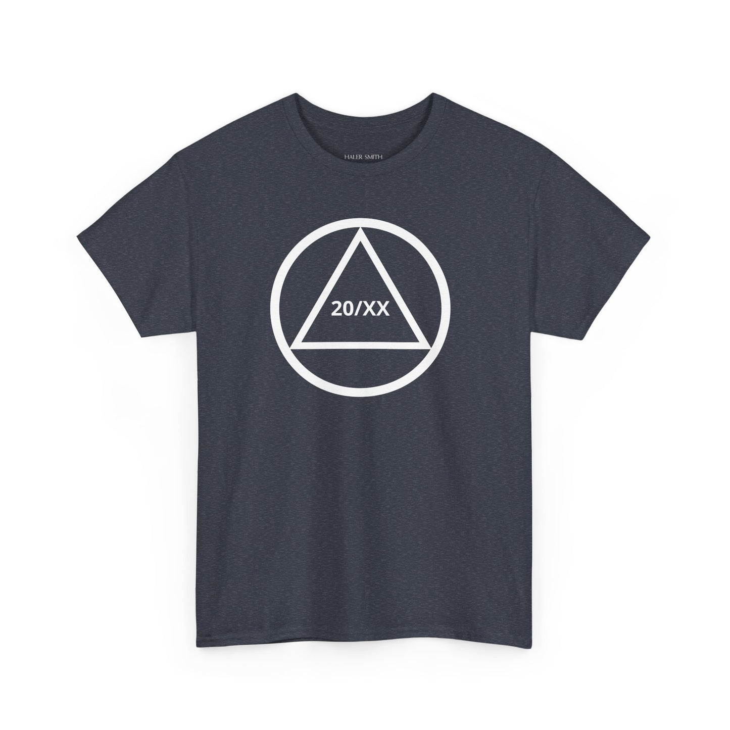 Sobriety Short Sleeve T-Shirt | Circle and Triangle Sobriety Years Design 1 On The Front