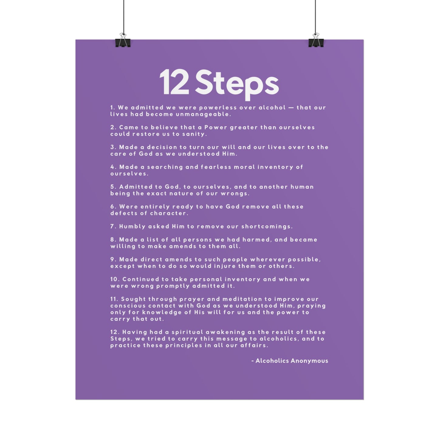 Haler Smith - Poster - Haler Smith Rolled Poster - 12 Steps - Vertical Light Purple Matte Finish