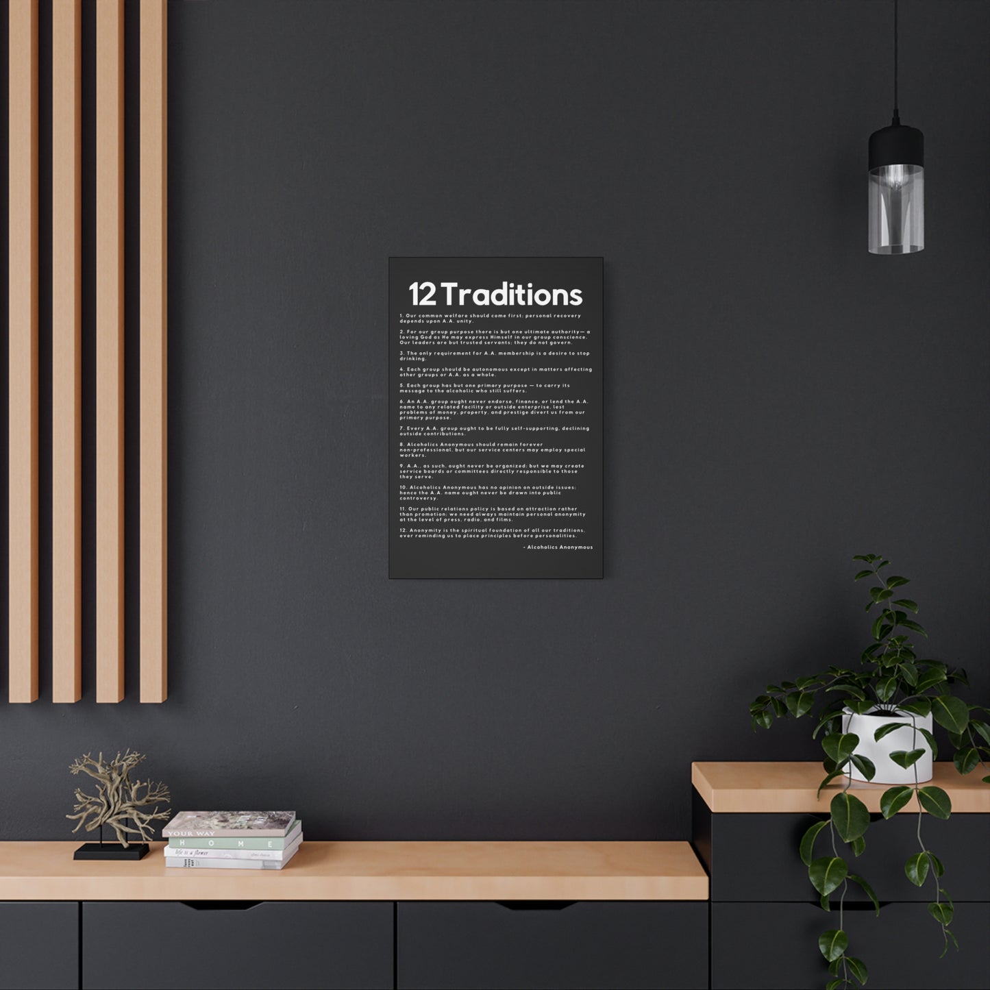 Haler Smith Matte Canvas - 12 Traditions - Vertical Black Matte Finish - White Letters