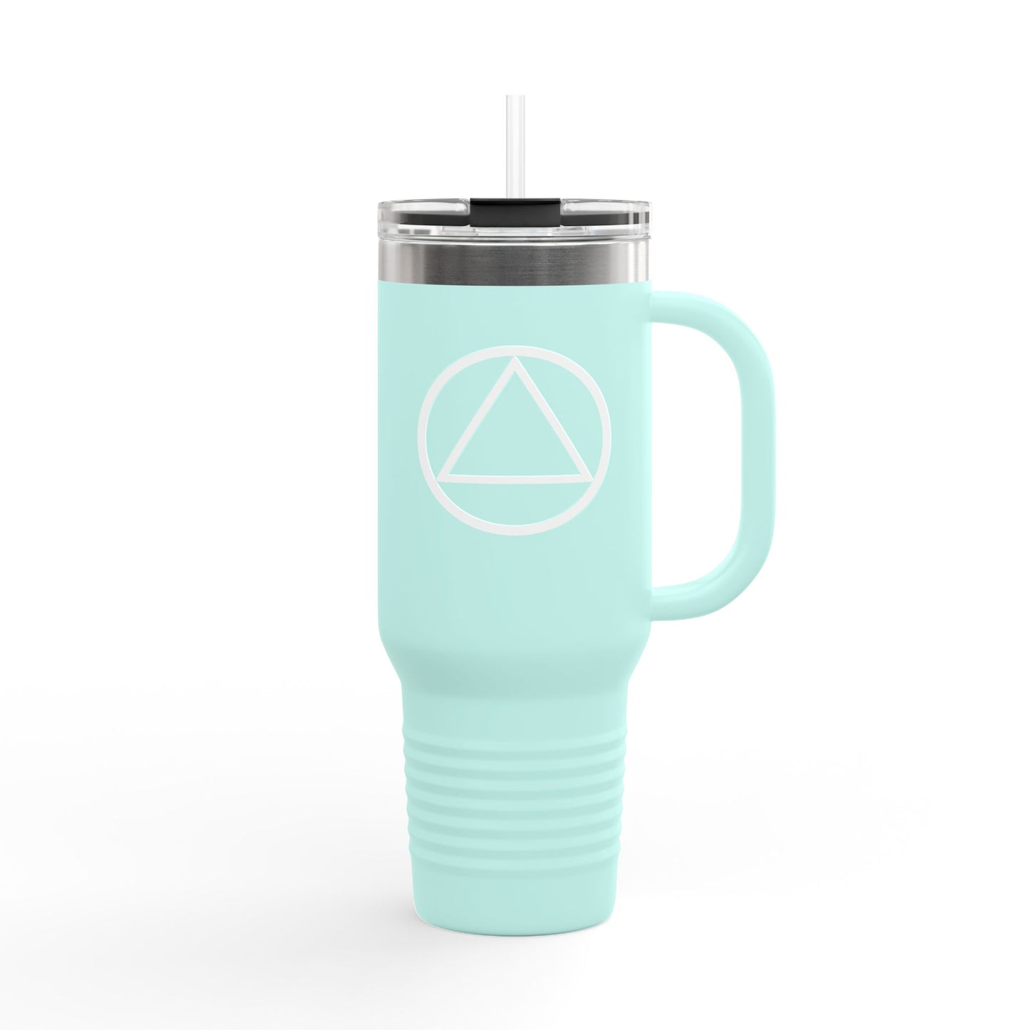 Recovery Insulated Travel Mug with Straw 40 oz. | Circle and Triangle Design 1