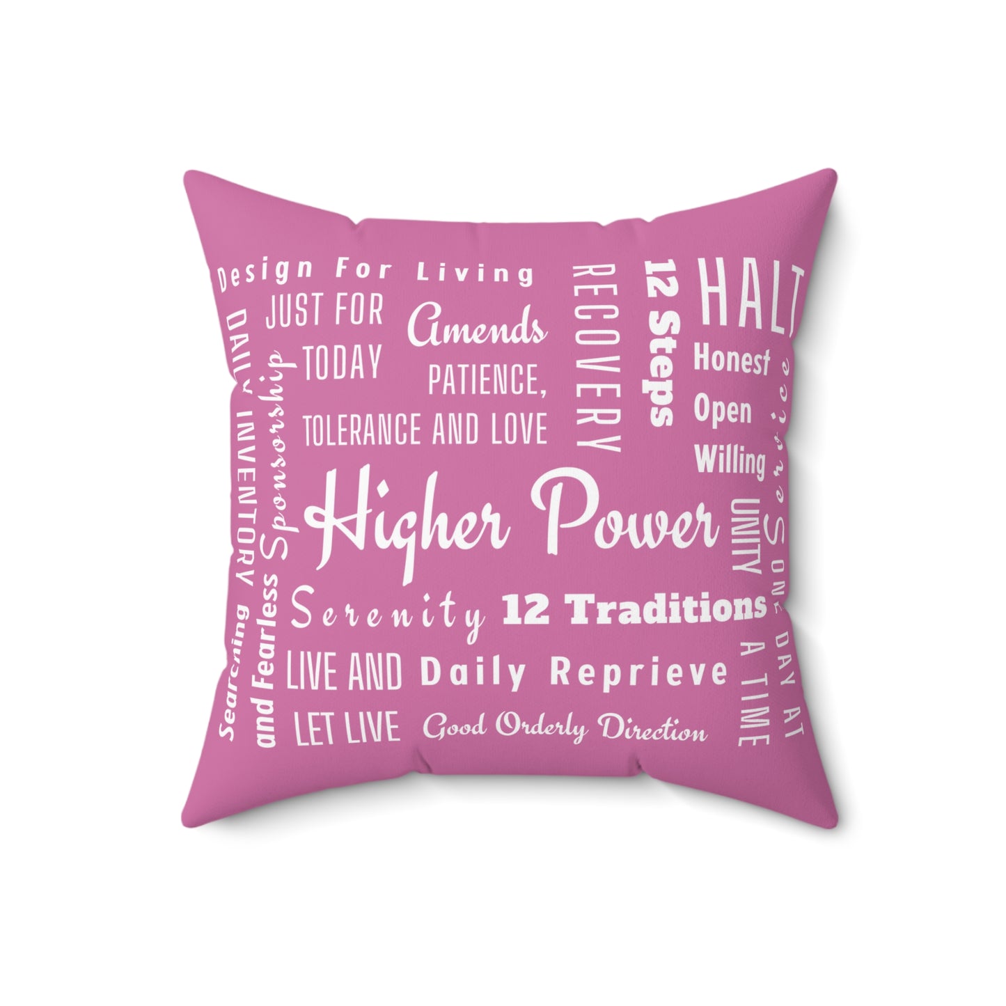 Haler Smith Square Polyester Pillow - Recovery Phrases 1 - Light Pink