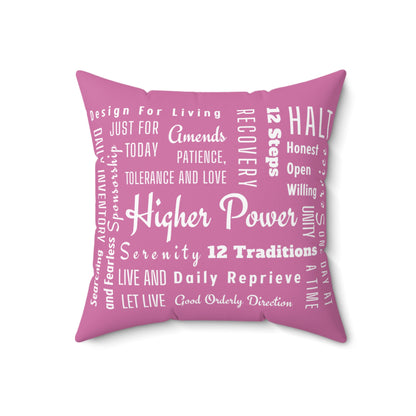 Haler Smith Square Polyester Pillow - Recovery Phrases 1 - Light Pink