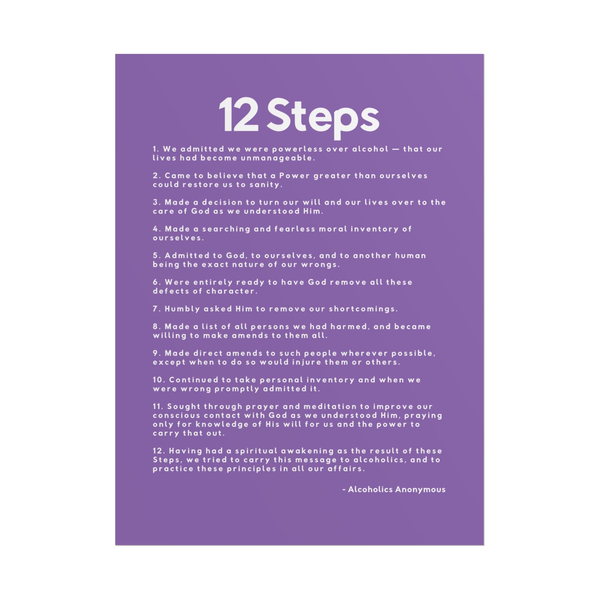 Haler Smith - Poster - Haler Smith Rolled Poster - 12 Steps - Vertical Light Purple Matte Finish