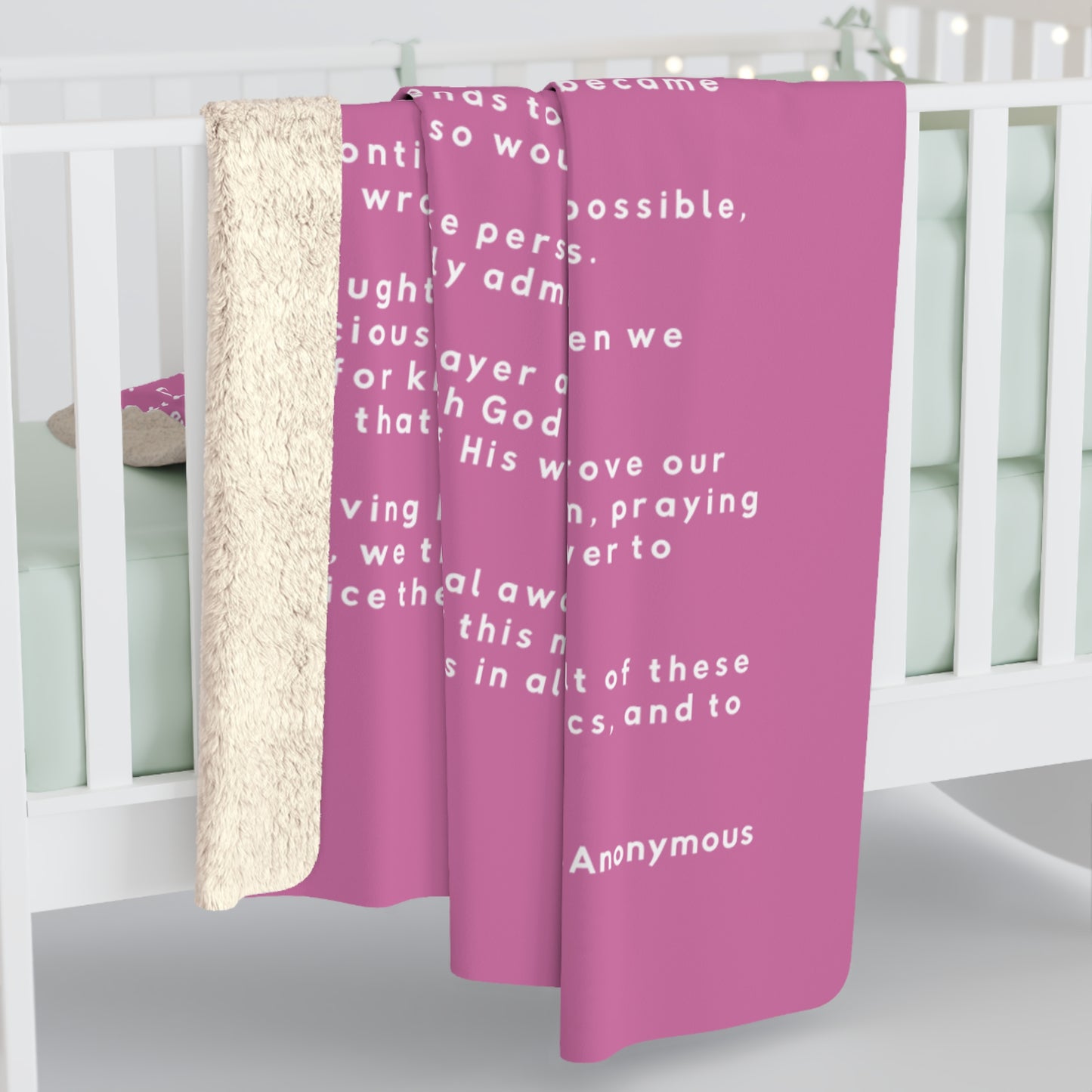Haler Smith Sherpa Fleece Blanket - 12 Steps - White Letters - Pink