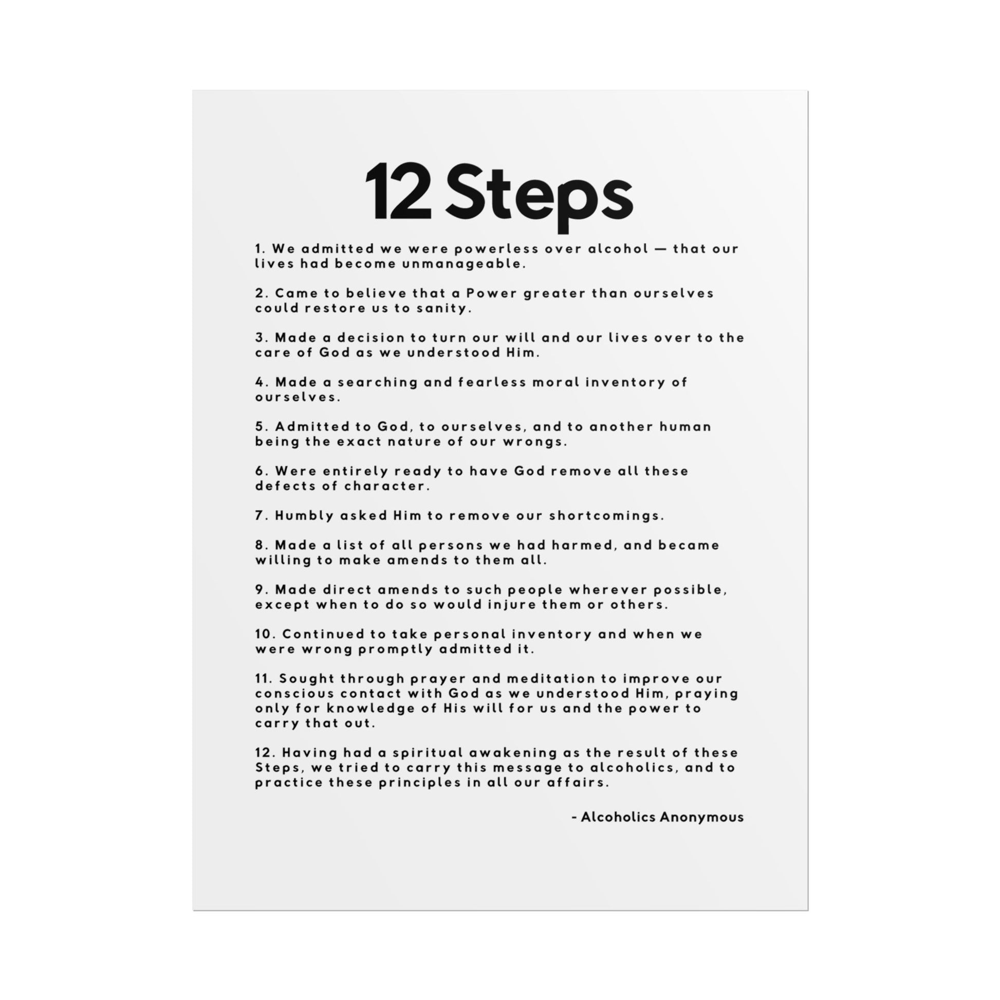 Haler Smith - Poster - Haler Smith Rolled Poster - 12 Steps - Vertical White Matte Finish - Black Letters